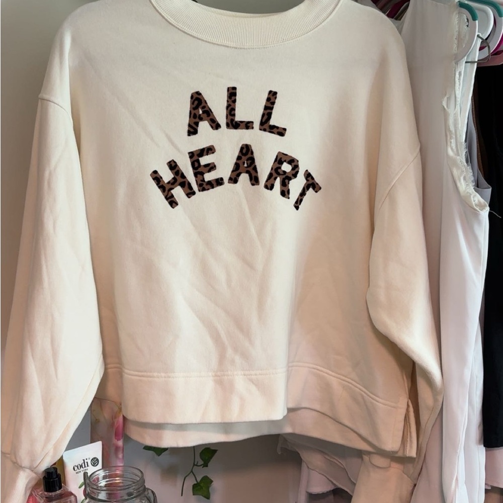Old Navy Cream Sweatshirt with Leopard 'All Heart'